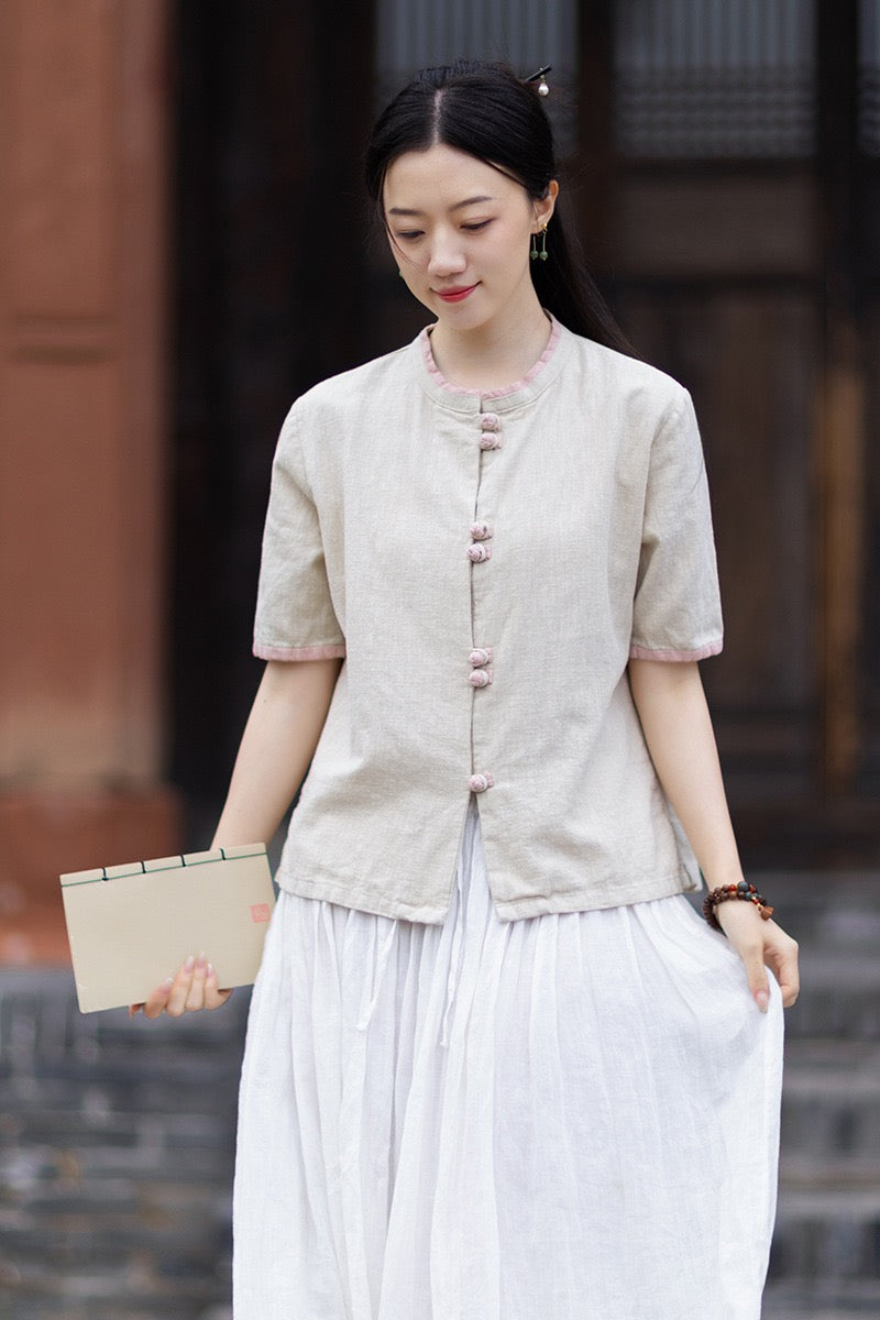 Tao One Tech™ • Floral Petal Art Cardigan Kimono • Business Qigong • Sleeveless • Chinoiserie • Ramie Cotton