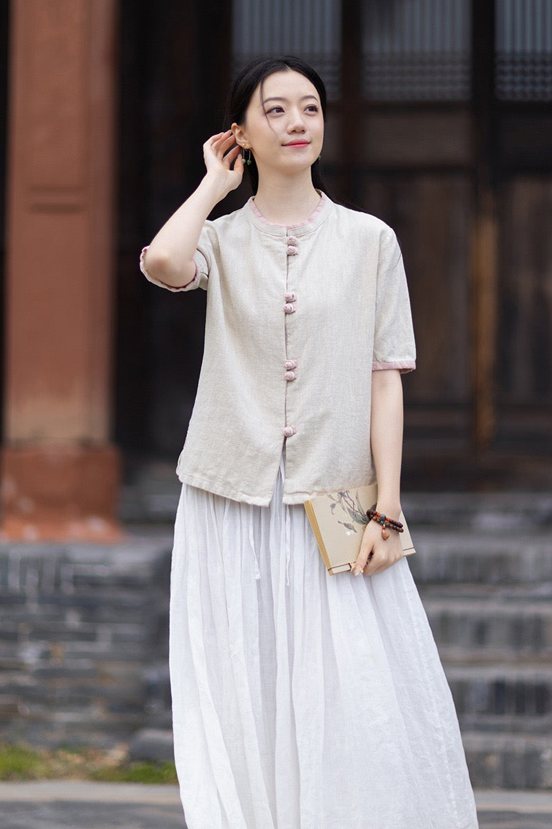 Tao One Tech™ • Floral Petal Art Cardigan Kimono • Business Qigong • Sleeveless • Chinoiserie • Ramie Cotton