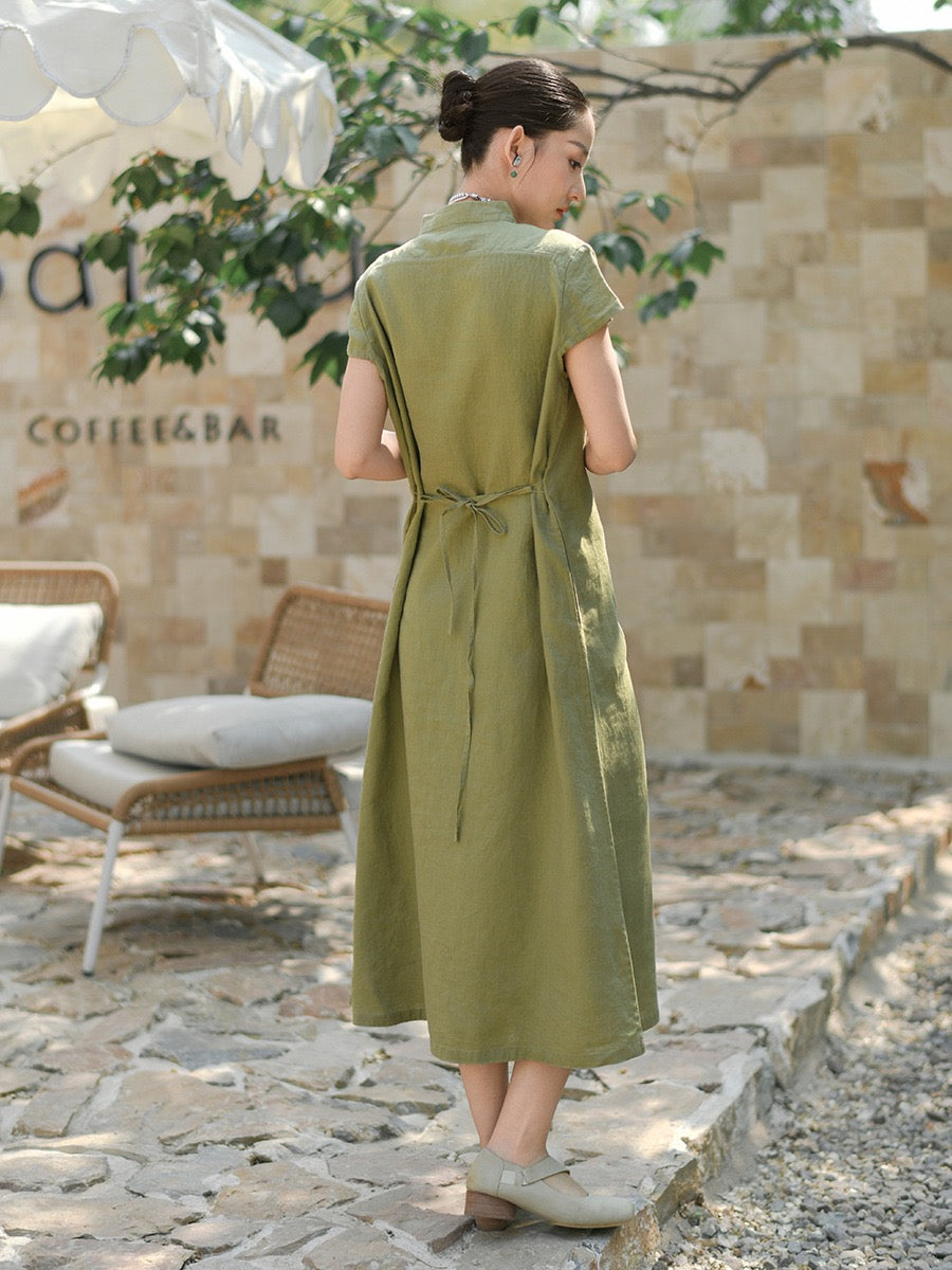 Tao One Tech™ • Elegant Classic Cheongsam Dress • Business Qigong • Long Dress • Tech Pockets • Chinoiserie • Premium Linen • Sizes M-XXL