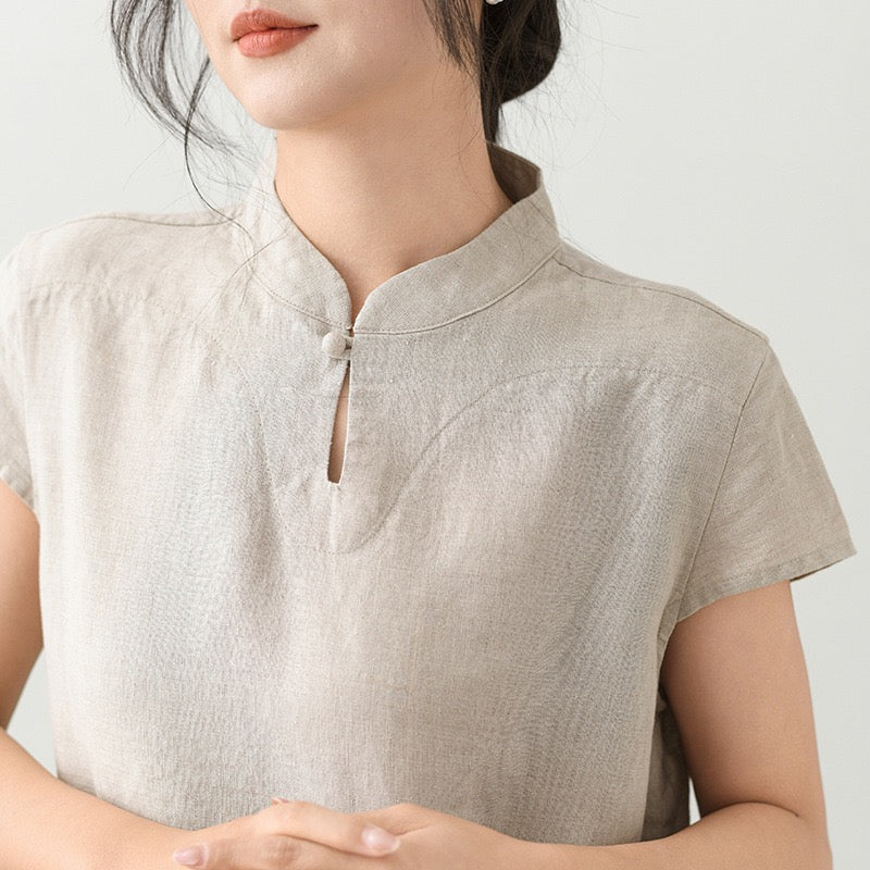 Tao One Tech™ • Elegant Classic Cheongsam Dress • Business Qigong • Long Dress • Tech Pockets • Chinoiserie • Premium Linen • Sizes M-XXL