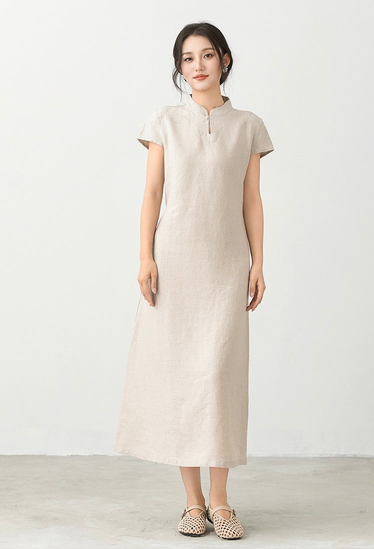 Tao One Tech™ • Elegant Classic Cheongsam Dress • Business Qigong • Long Dress • Tech Pockets • Chinoiserie • Premium Linen • Sizes M-XXL