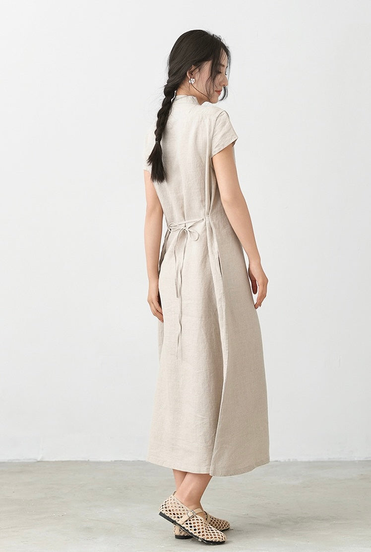 Tao One Tech™ • Elegant Classic Cheongsam Dress • Business Qigong • Long Dress • Tech Pockets • Chinoiserie • Premium Linen • Sizes M-XXL