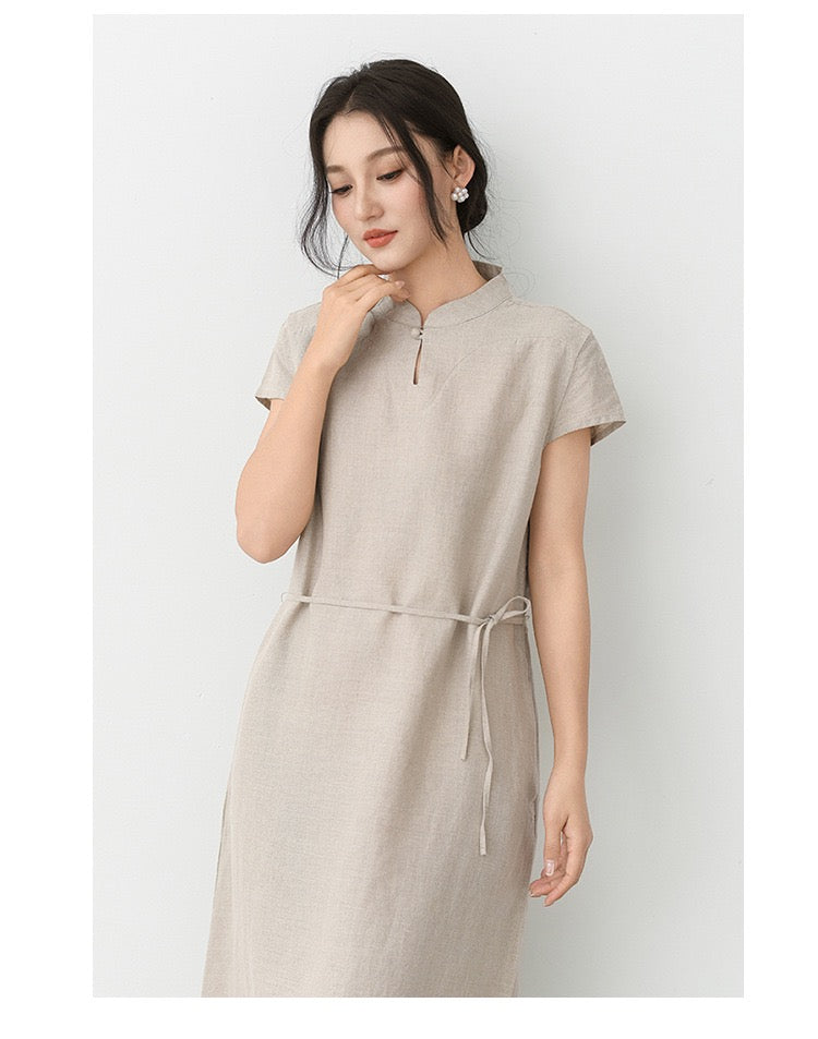 Tao One Tech™ • Elegant Classic Cheongsam Dress • Business Qigong • Long Dress • Tech Pockets • Chinoiserie • Premium Linen • Sizes M-XXL