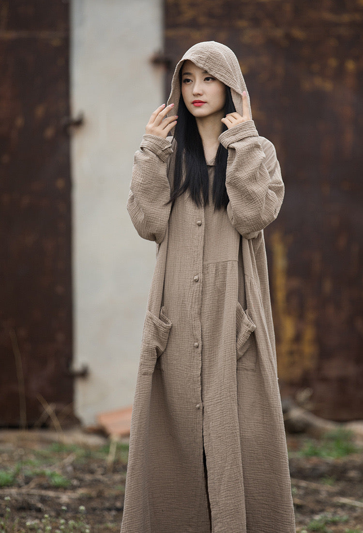 The Dao 道 of Zen Cardigan Jacket • With Hood • Flowy Qi • Double-Layer Cotton • Sand Wash Texture • Breathable yet Warm • Thermal and Wind Qi Sealing • Perfect Temperature