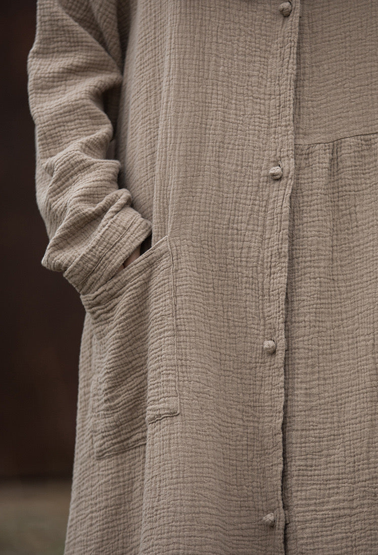 The Dao 道 of Zen Cardigan Jacket • With Hood • Flowy Qi • Double-Layer Cotton • Sand Wash Texture • Breathable yet Warm • Thermal and Wind Qi Sealing • Perfect Temperature
