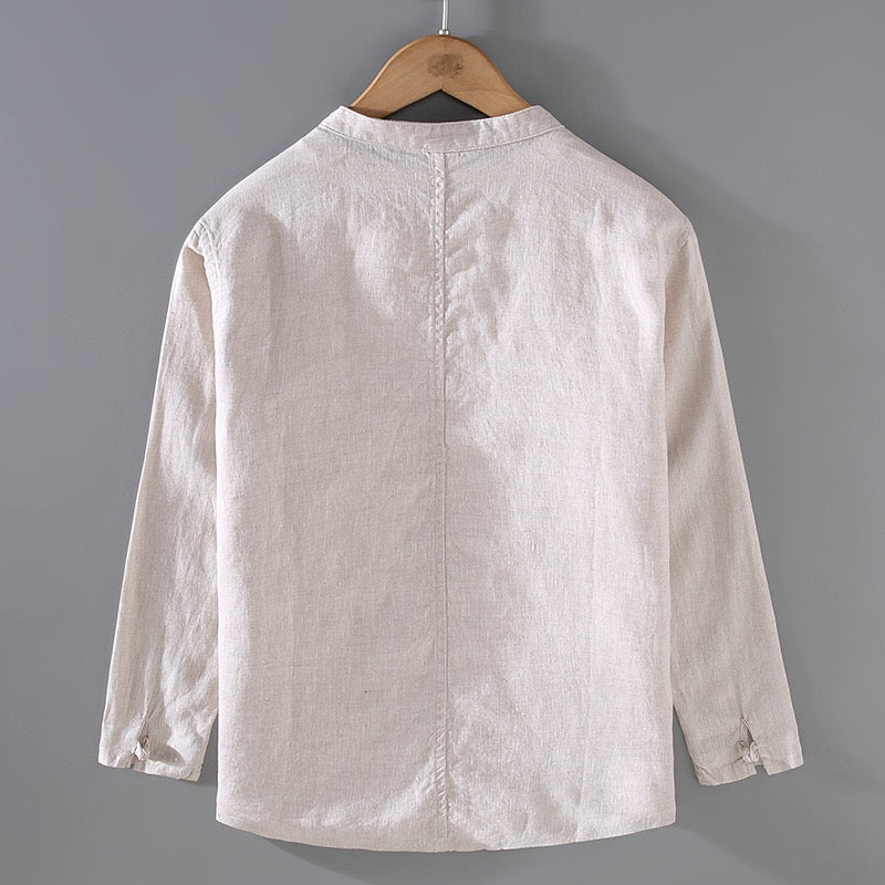 Tao One Tech™ • Business Qigong Shirt Jacket • Minimal Style • Tech Pockets • Sunscreen Layer • All Season Layering • Natural Air Conditioner • Premium Pure Linen • Men’s Sizes M-3XL