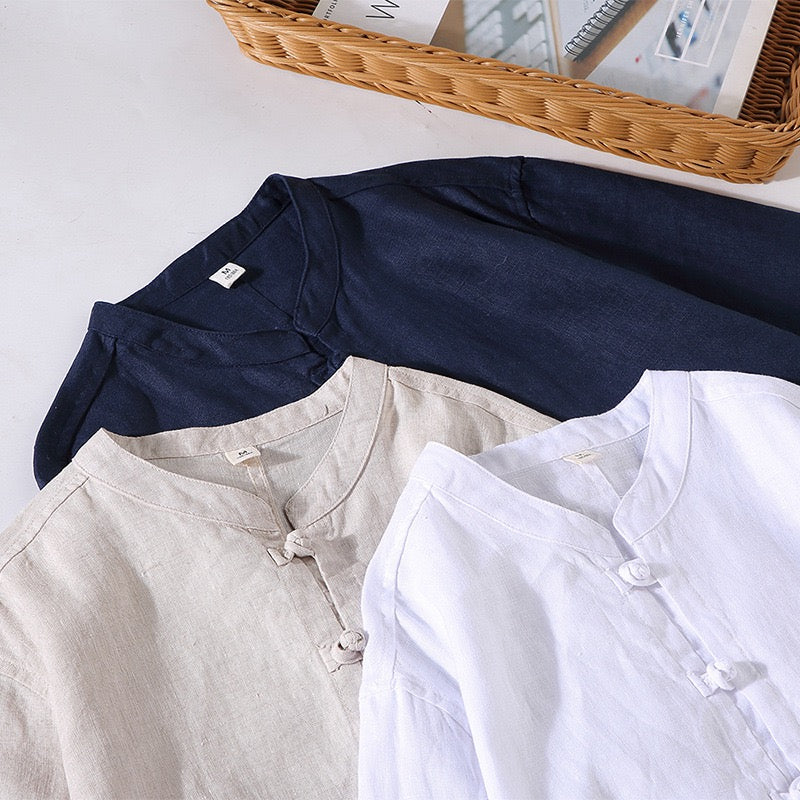 Tao One Tech™ • Business Qigong Shirt Jacket • Minimal Style • Tech Pockets • Sunscreen Layer • All Season Layering • Natural Air Conditioner • Premium Pure Linen • Men’s Sizes M-3XL