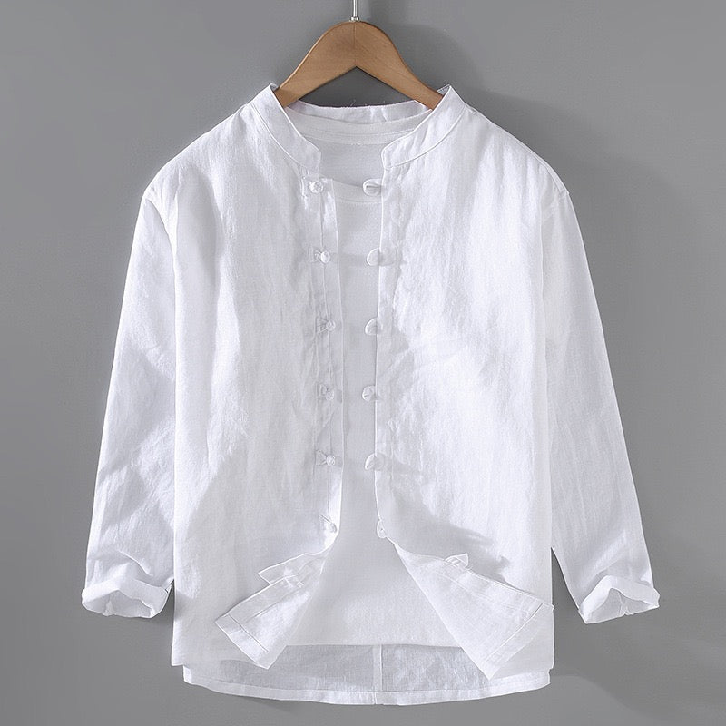 Tao One Tech™ • Business Qigong Shirt Jacket • Minimal Style • Tech Pockets • Sunscreen Layer • All Season Layering • Natural Air Conditioner • Premium Pure Linen • Men’s Sizes M-3XL