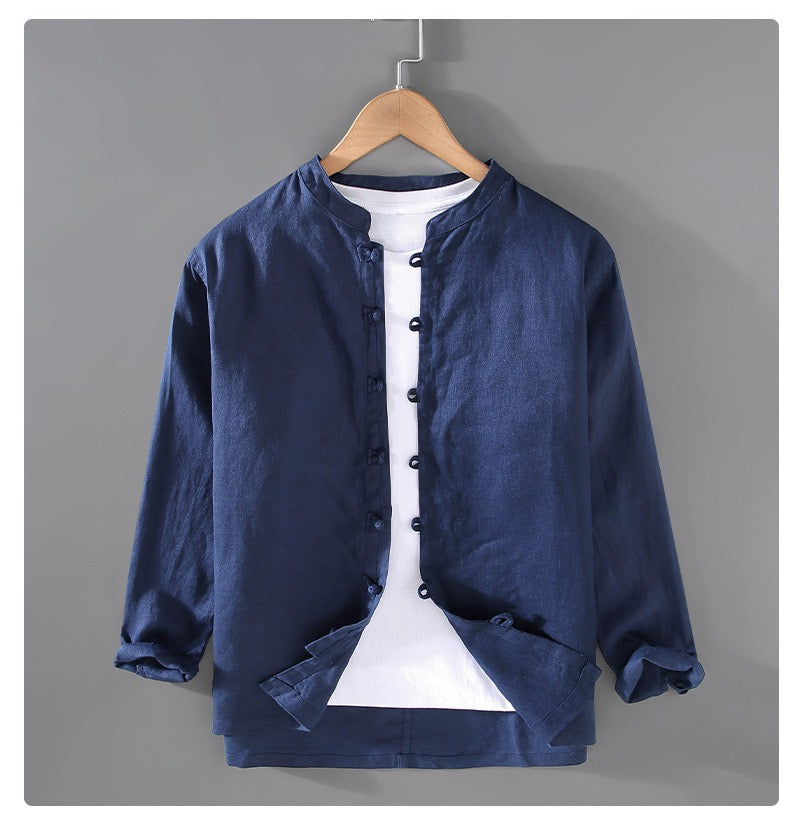 Tao One Tech™ • Business Qigong Shirt Jacket • Minimal Style • Tech Pockets • Sunscreen Layer • All Season Layering • Natural Air Conditioner • Premium Pure Linen • Men’s Sizes M-3XL