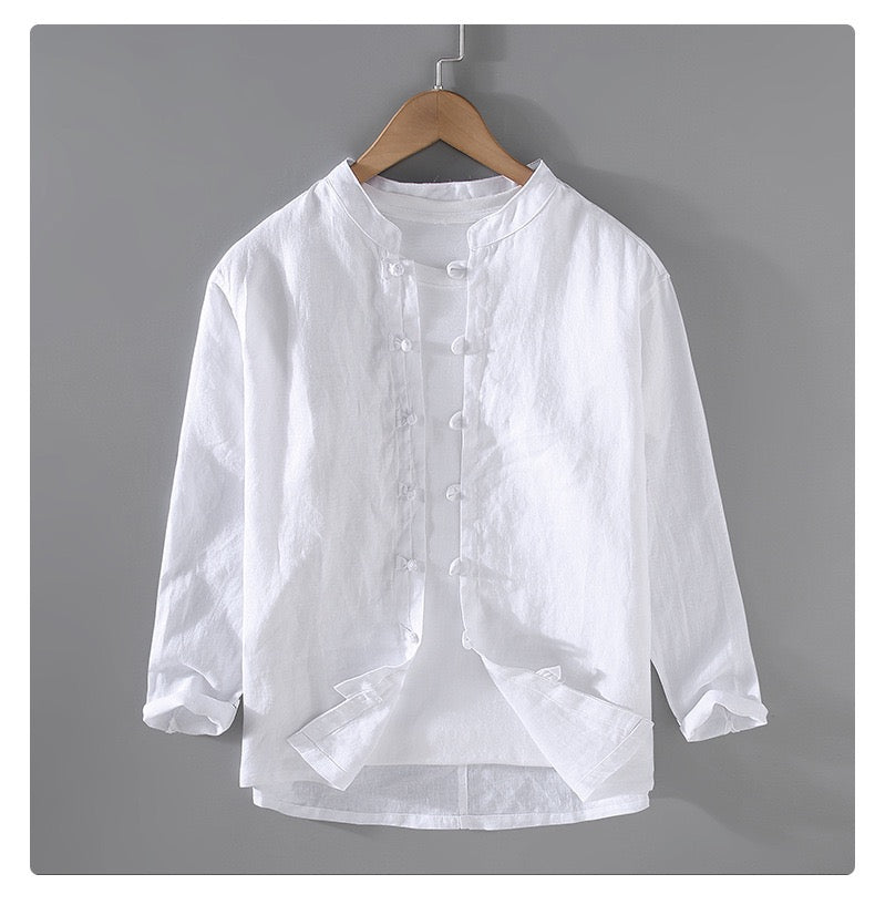 Tao One Tech™ • Business Qigong Shirt Jacket • Minimal Style • Tech Pockets • Sunscreen Layer • All Season Layering • Natural Air Conditioner • Premium Pure Linen • Men’s Sizes M-3XL