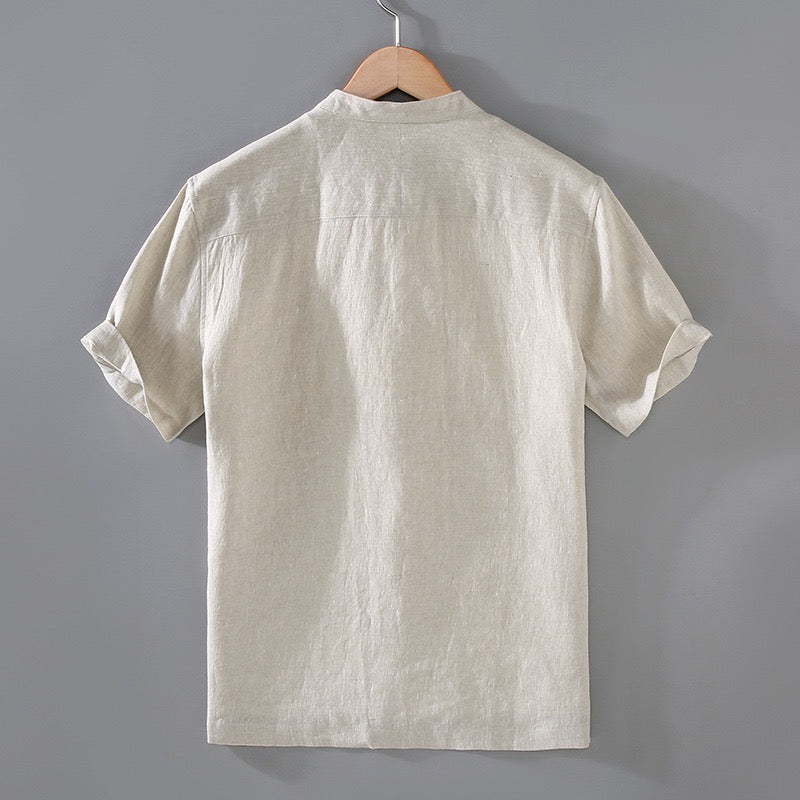 Tao One Tech™ • Business Qigong Shirt Jacket • Short-Sleeves • Tech Pockets • Sunscreen Layer • All Season Layering • Natural Air Conditioner • Premium Pure Linen • Men’s Sizes M-3XL