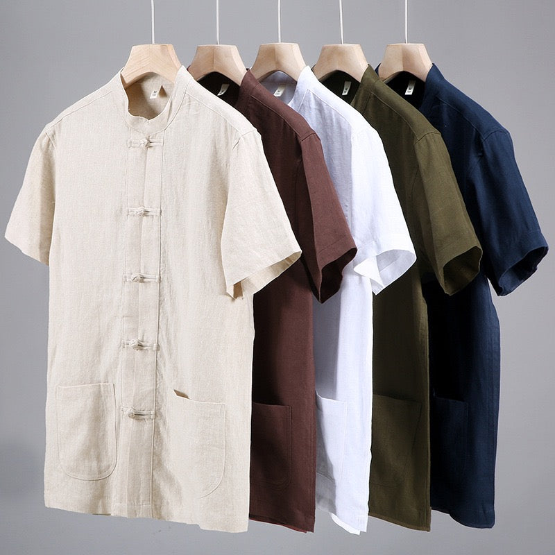 Tao One Tech™ • Business Qigong Shirt Jacket • Short-Sleeves • Tech Pockets • Sunscreen Layer • All Season Layering • Natural Air Conditioner • Premium Pure Linen • Men’s Sizes M-3XL