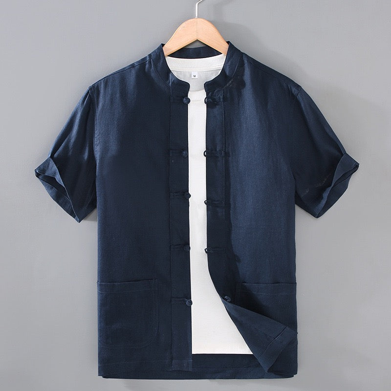 Tao One Tech™ • Business Qigong Shirt Jacket • Short-Sleeves • Tech Pockets • Sunscreen Layer • All Season Layering • Natural Air Conditioner • Premium Pure Linen • Men’s Sizes M-3XL