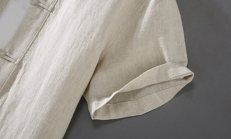 Tao One Tech™ • Business Qigong Shirt Jacket • Short-Sleeves • Tech Pockets • Sunscreen Layer • All Season Layering • Natural Air Conditioner • Premium Pure Linen • Men’s Sizes M-3XL
