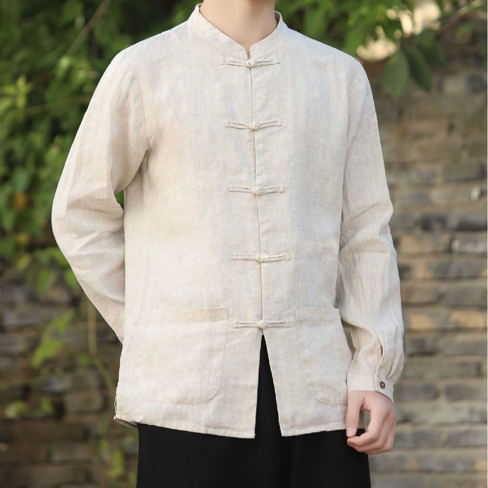 Tao One Tech™ • Business Qigong Shirt Jacket • Chinoiserie • Tech Pockets • Sunscreen Layer • All Season Layering • Natural Air Conditioner • Premium Pure Linen • Men’s Sizes M-5XL • Limited Edition
