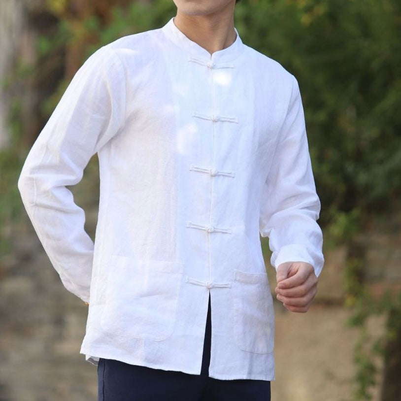 Tao One Tech™ • Business Qigong Shirt Jacket • Chinoiserie • Tech Pockets • Sunscreen Layer • All Season Layering • Natural Air Conditioner • Premium Pure Linen • Men’s Sizes M-5XL • Limited Edition