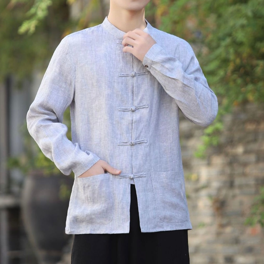 Tao One Tech™ • Business Qigong Shirt Jacket • Chinoiserie • Tech Pockets • Sunscreen Layer • All Season Layering • Natural Air Conditioner • Premium Pure Linen • Men’s Sizes M-5XL • Limited Edition