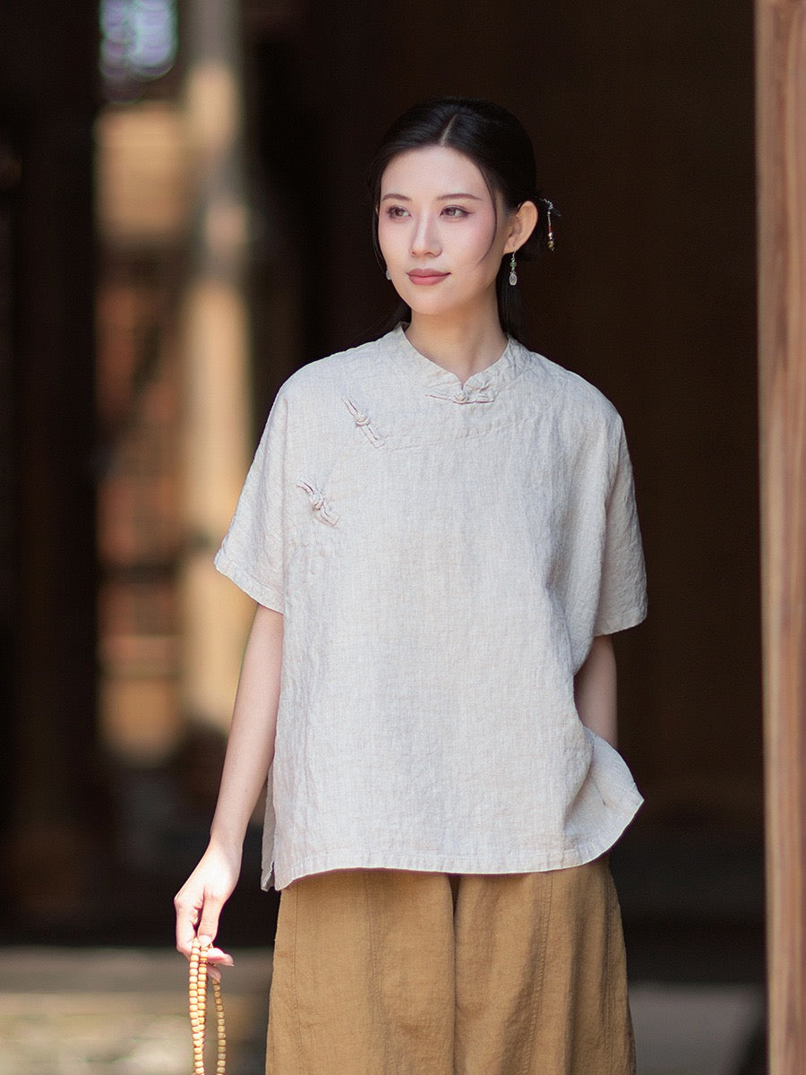 Tao One Tech™ • Zen Business Qigong Shirt • Short-Sleeves • Chinoiserie • Ramie Cotton