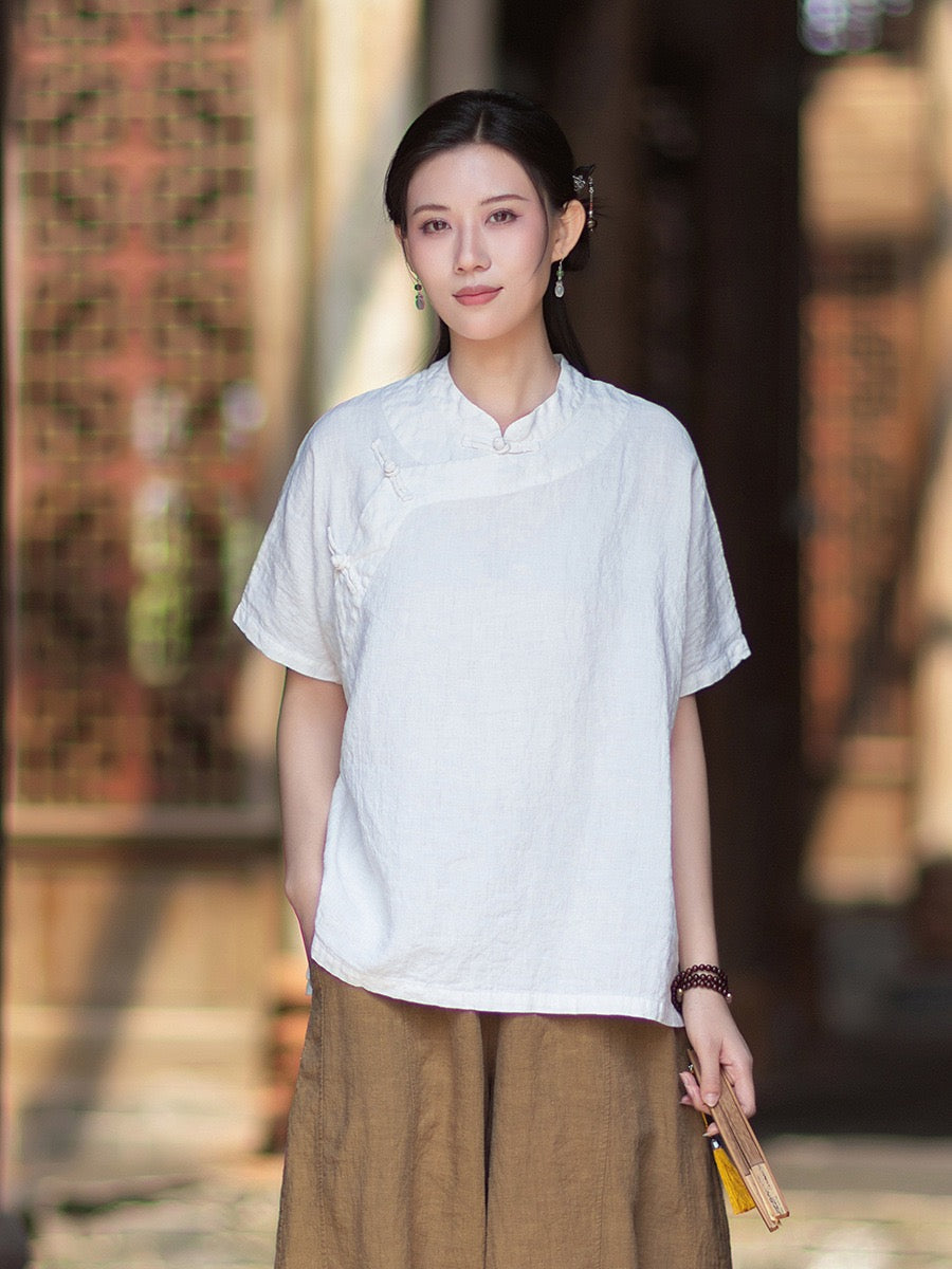 Tao One Tech™ • Zen Business Qigong Shirt • Short-Sleeves • Chinoiserie • Ramie Cotton