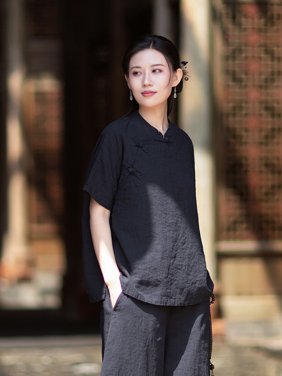 Tao One Tech™ • Zen Business Qigong Shirt • Short-Sleeves • Chinoiserie • Ramie Cotton