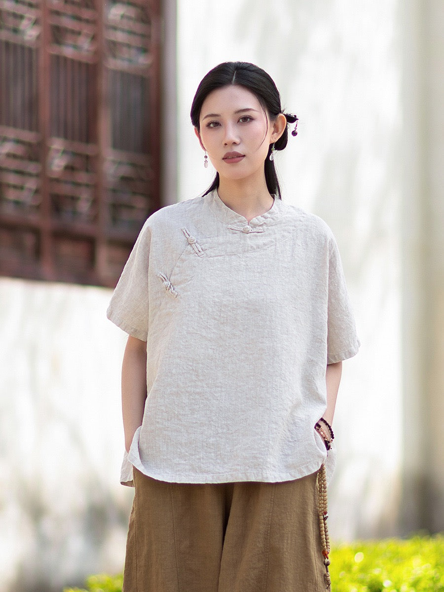 Tao One Tech™ • Zen Business Qigong Shirt • Short-Sleeves • Chinoiserie • Ramie Cotton