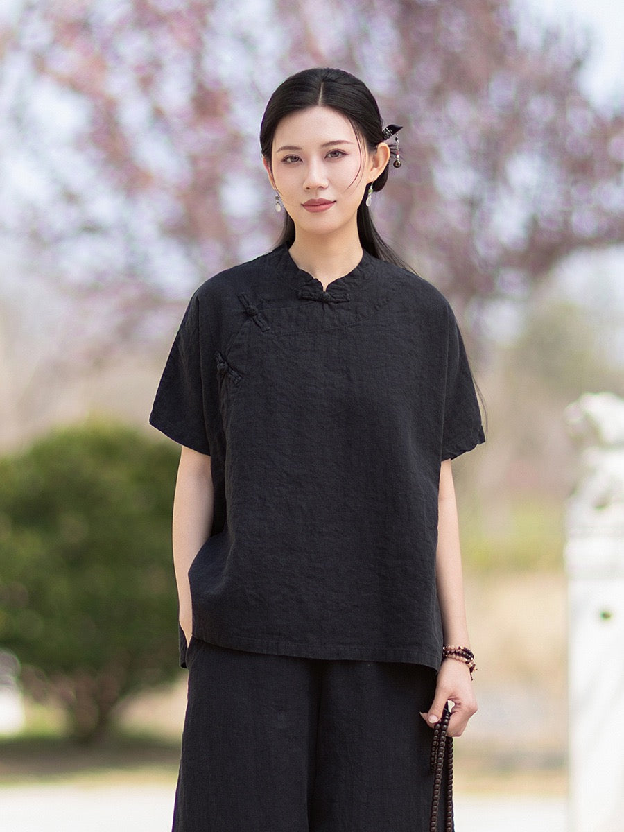 Tao One Tech™ • Zen Business Qigong Shirt • Short-Sleeves • Chinoiserie • Ramie Cotton
