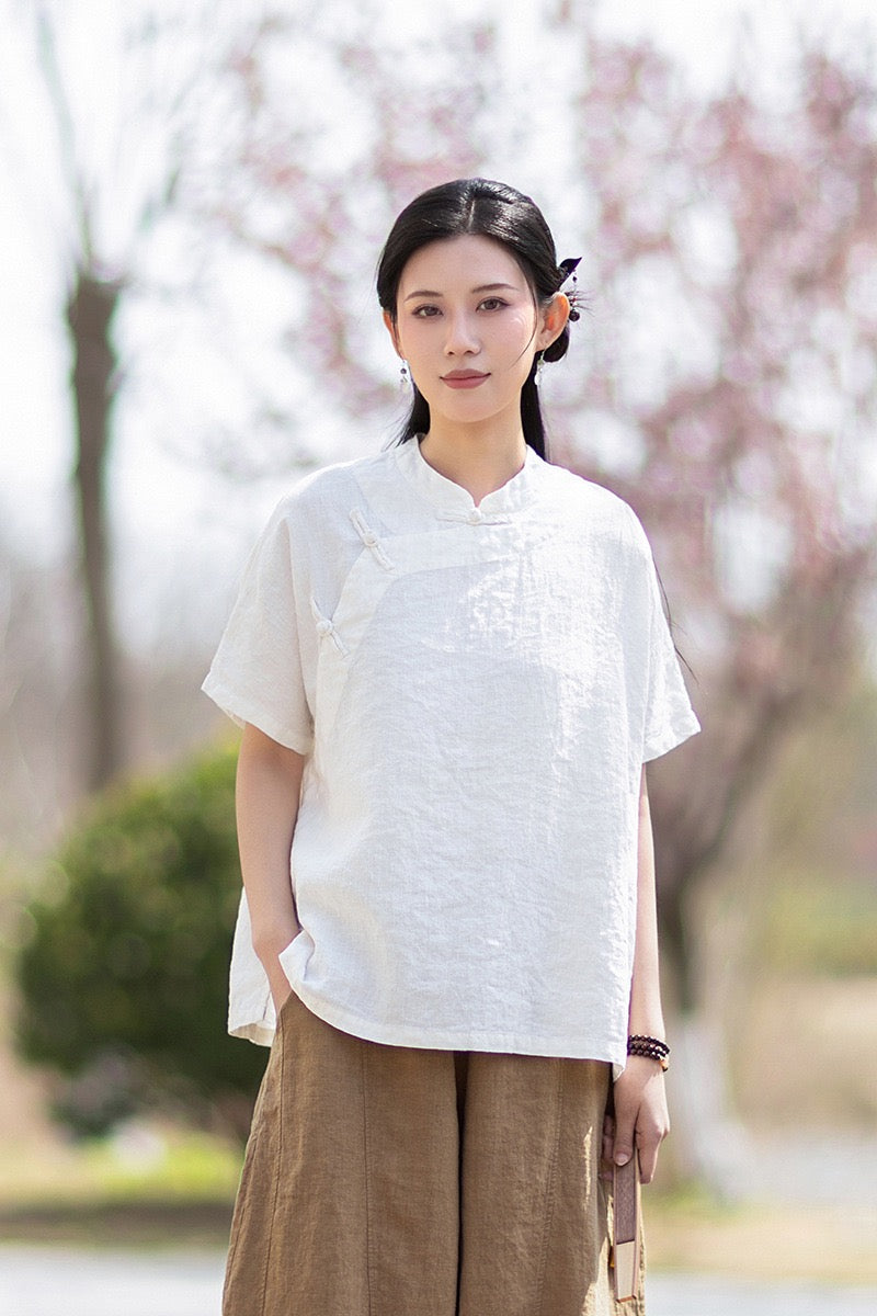 Tao One Tech™ • Zen Business Qigong Shirt • Short-Sleeves • Chinoiserie • Ramie Cotton