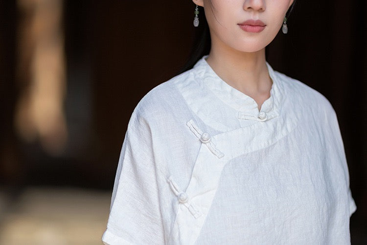Tao One Tech™ • Zen Business Qigong Shirt • Short-Sleeves • Chinoiserie • Ramie Cotton