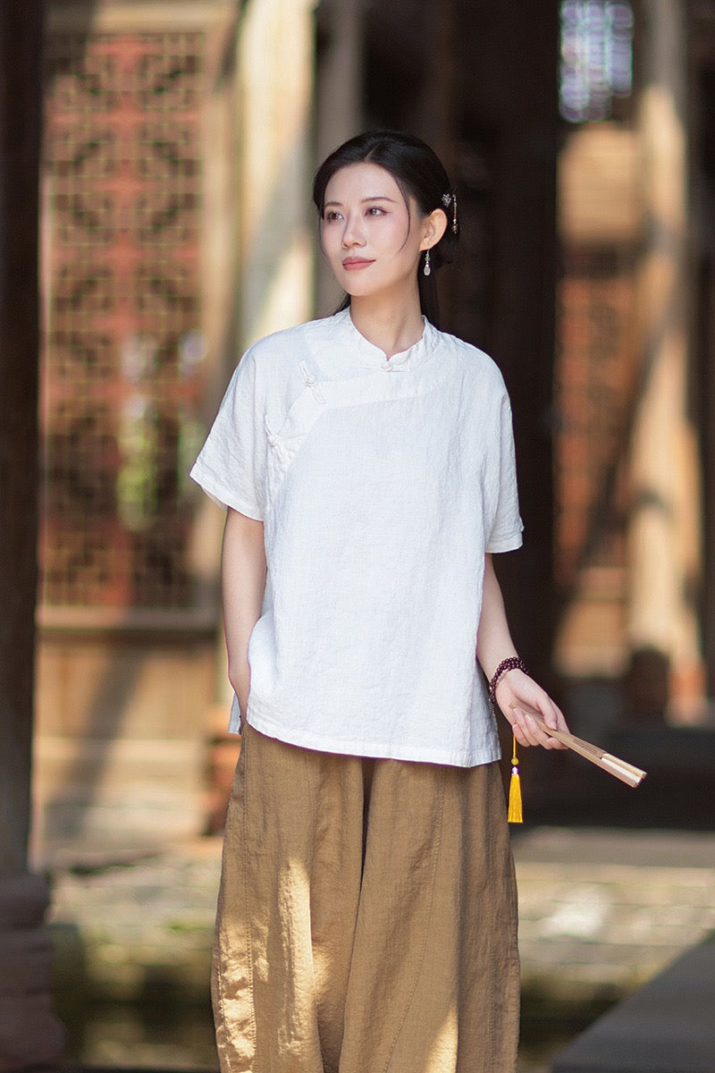Tao One Tech™ • Zen Business Qigong Shirt • Short-Sleeves • Chinoiserie • Ramie Cotton