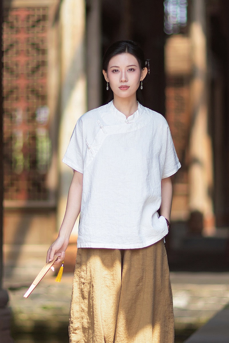 Tao One Tech™ • Zen Business Qigong Shirt • Short-Sleeves • Chinoiserie • Ramie Cotton