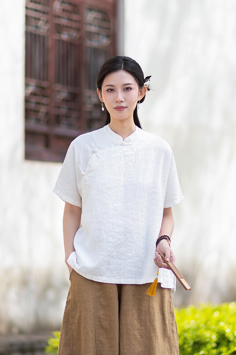 Tao One Tech™ • Zen Business Qigong Shirt • Short-Sleeves • Chinoiserie • Ramie Cotton