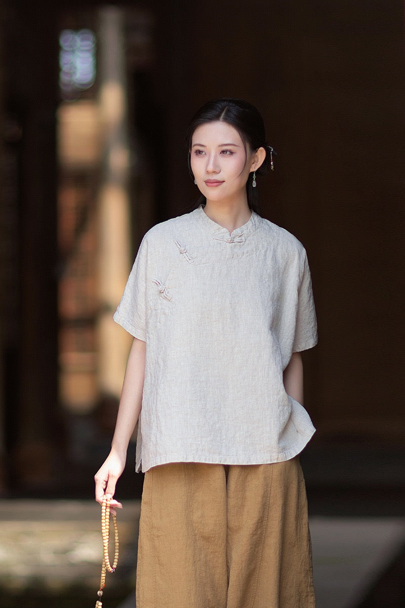 Tao One Tech™ • Zen Business Qigong Shirt • Short-Sleeves • Chinoiserie • Ramie Cotton