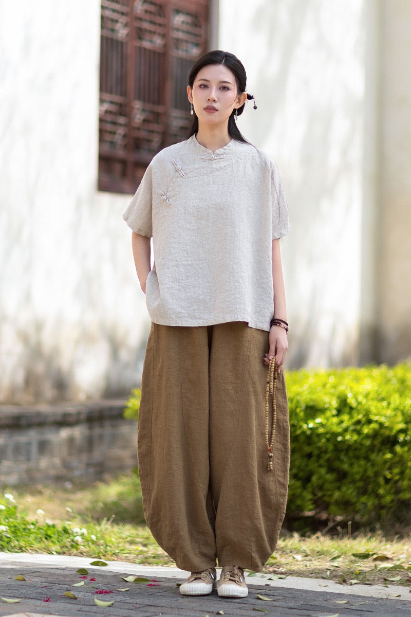 Tao One Tech™ • Zen Business Qigong Shirt • Short-Sleeves • Chinoiserie • Ramie Cotton