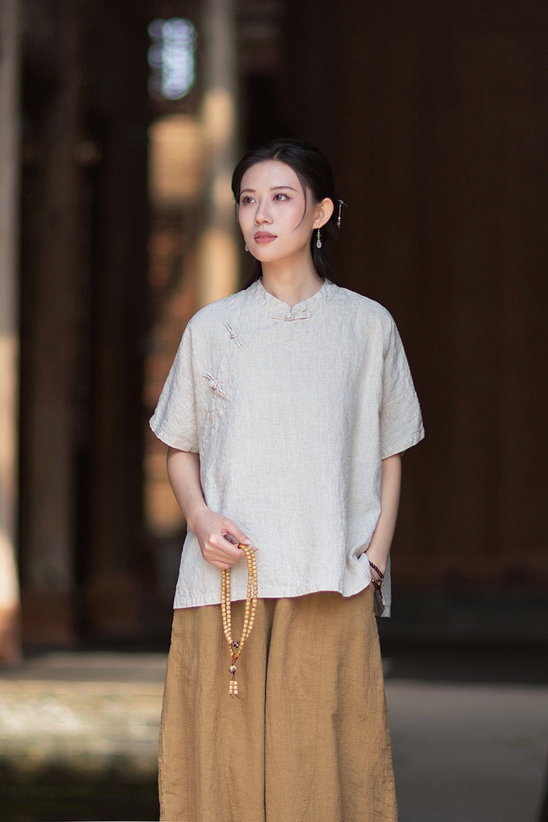 Tao One Tech™ • Zen Business Qigong Shirt • Short-Sleeves • Chinoiserie • Ramie Cotton