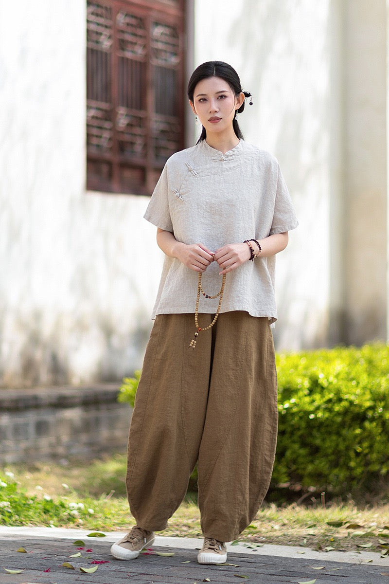 Tao One Tech™ • Zen Business Qigong Shirt • Short-Sleeves • Chinoiserie • Ramie Cotton