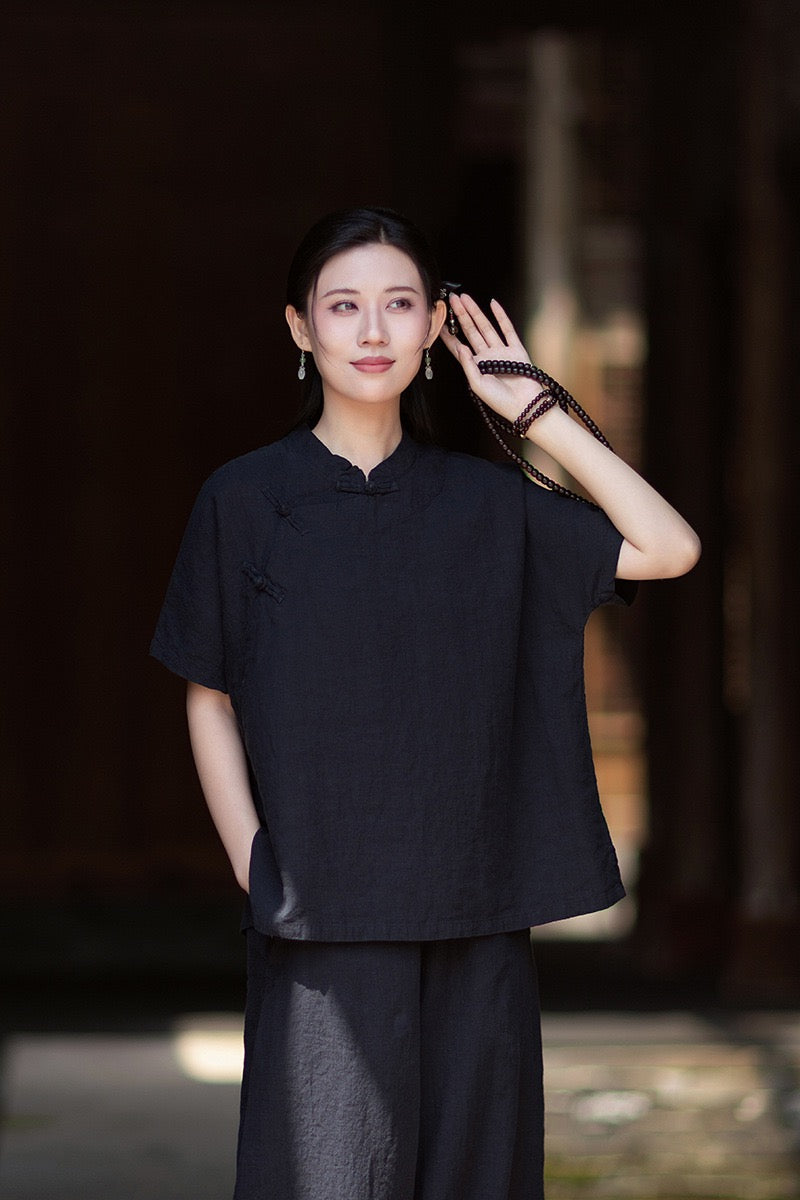 Tao One Tech™ • Zen Business Qigong Shirt • Short-Sleeves • Chinoiserie • Ramie Cotton