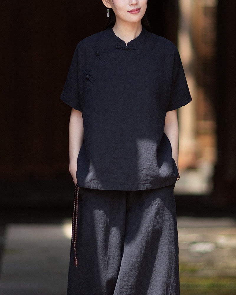 Tao One Tech™ • Zen Business Qigong Shirt • Short-Sleeves • Chinoiserie • Ramie Cotton