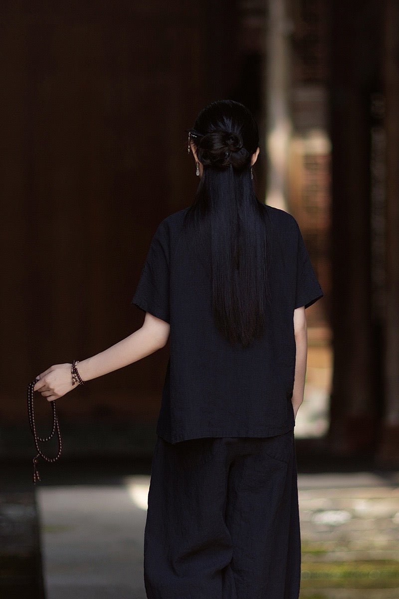 Tao One Tech™ • Zen Business Qigong Shirt • Short-Sleeves • Chinoiserie • Ramie Cotton