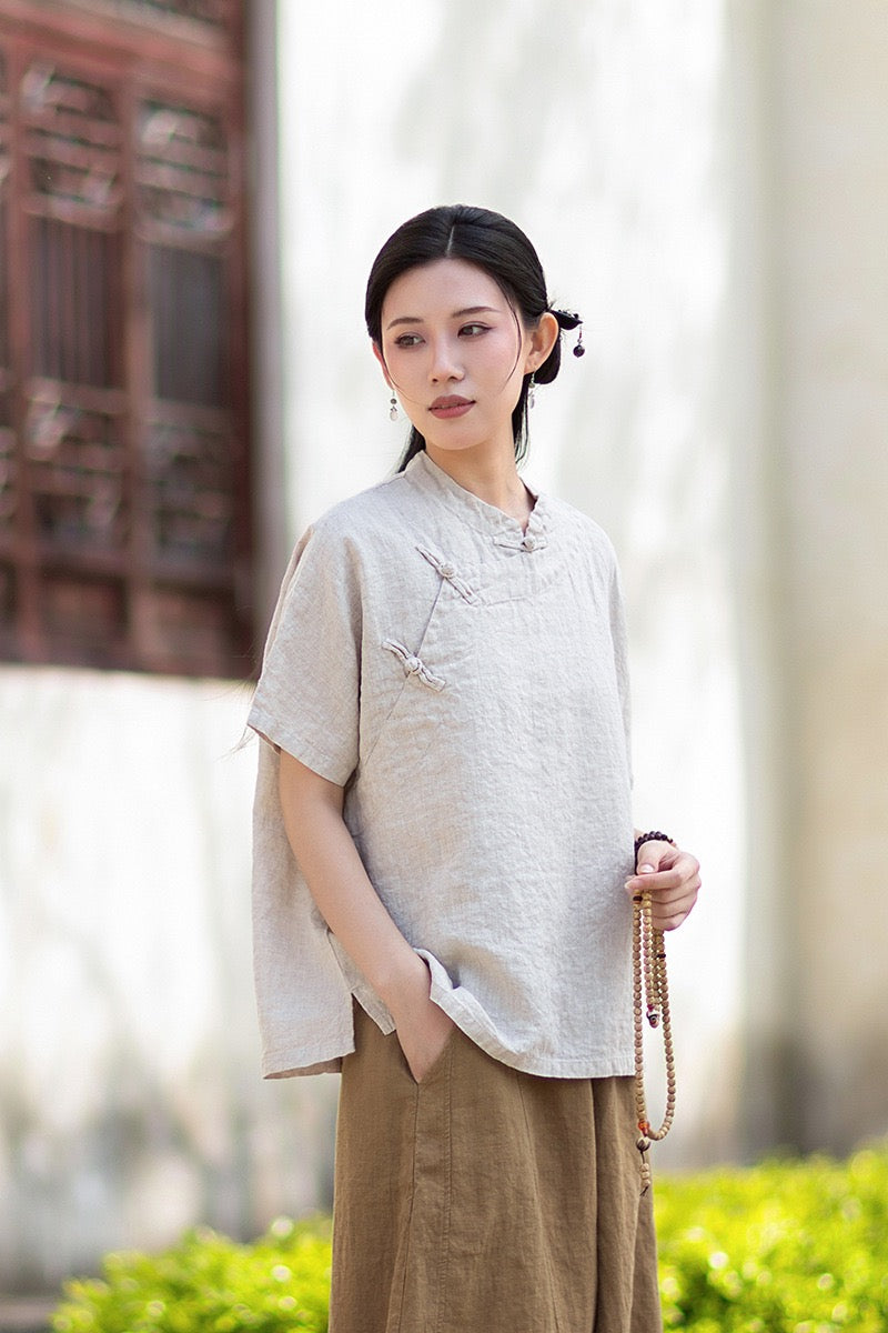 Tao One Tech™ • Zen Business Qigong Shirt • Short-Sleeves • Chinoiserie • Ramie Cotton