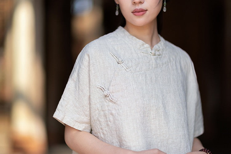 Tao One Tech™ • Zen Business Qigong Shirt • Short-Sleeves • Chinoiserie • Ramie Cotton