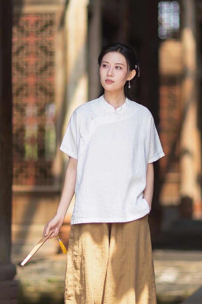Tao One Tech™ • Zen Business Qigong Shirt • Short-Sleeves • Chinoiserie • Ramie Cotton