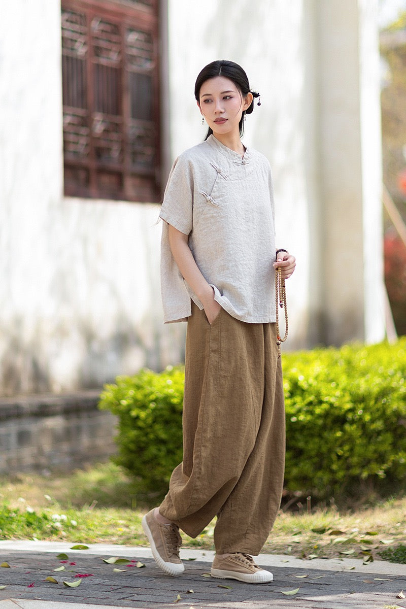 Tao One Tech™ • Zen Business Qigong Shirt • Short-Sleeves • Chinoiserie • Ramie Cotton