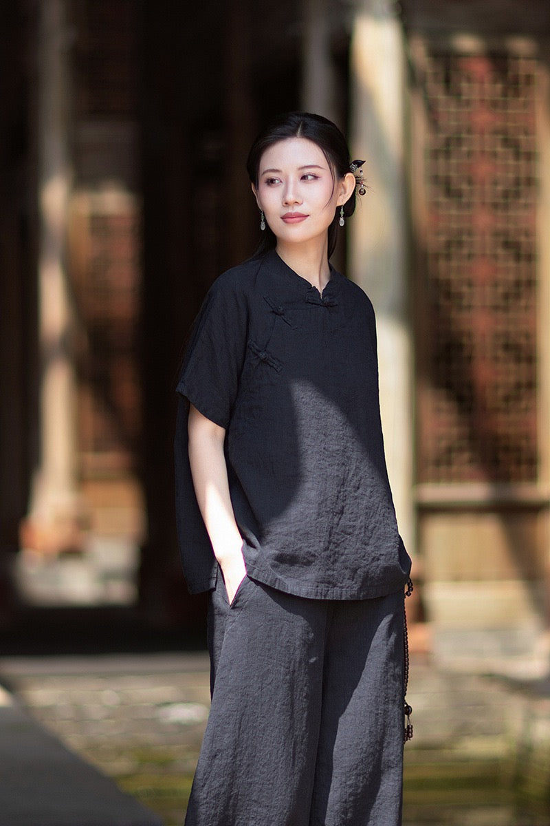 Tao One Tech™ • Zen Business Qigong Shirt • Short-Sleeves • Chinoiserie • Ramie Cotton