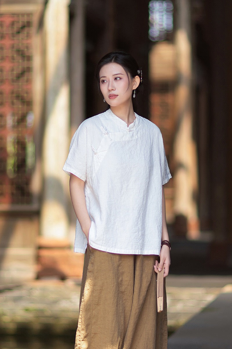 Tao One Tech™ • Zen Business Qigong Shirt • Short-Sleeves • Chinoiserie • Ramie Cotton