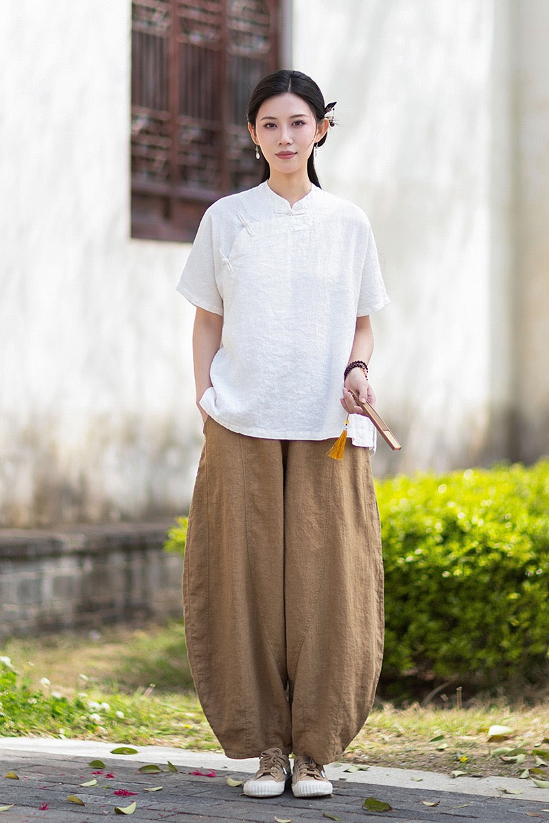 Tao One Tech™ • Zen Business Qigong Shirt • Short-Sleeves • Chinoiserie • Ramie Cotton