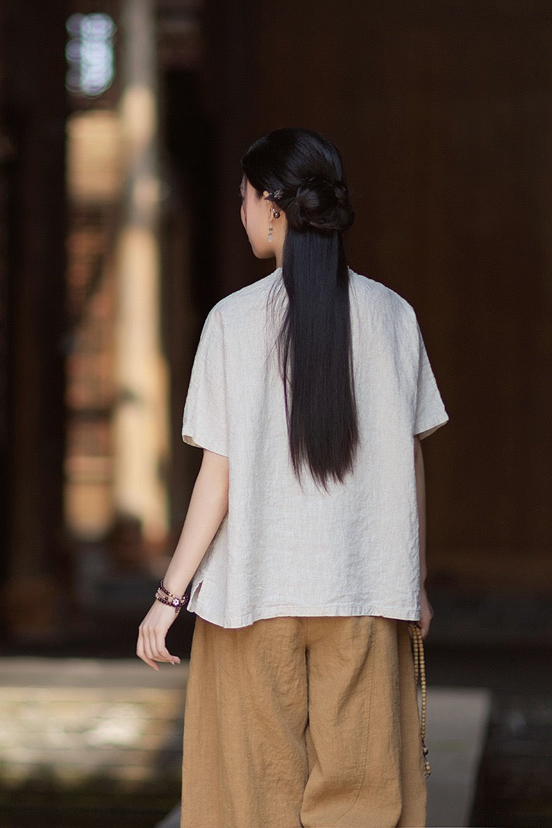 Tao One Tech™ • Zen Business Qigong Shirt • Short-Sleeves • Chinoiserie • Ramie Cotton