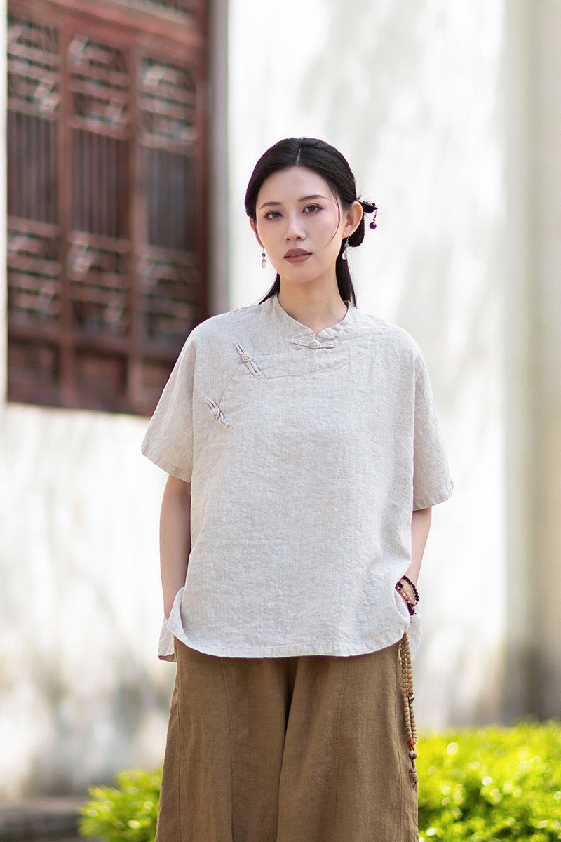 Tao One Tech™ • Zen Business Qigong Shirt • Short-Sleeves • Chinoiserie • Ramie Cotton