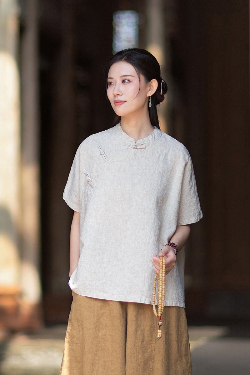 Tao One Tech™ • Zen Business Qigong Shirt • Short-Sleeves • Chinoiserie • Ramie Cotton