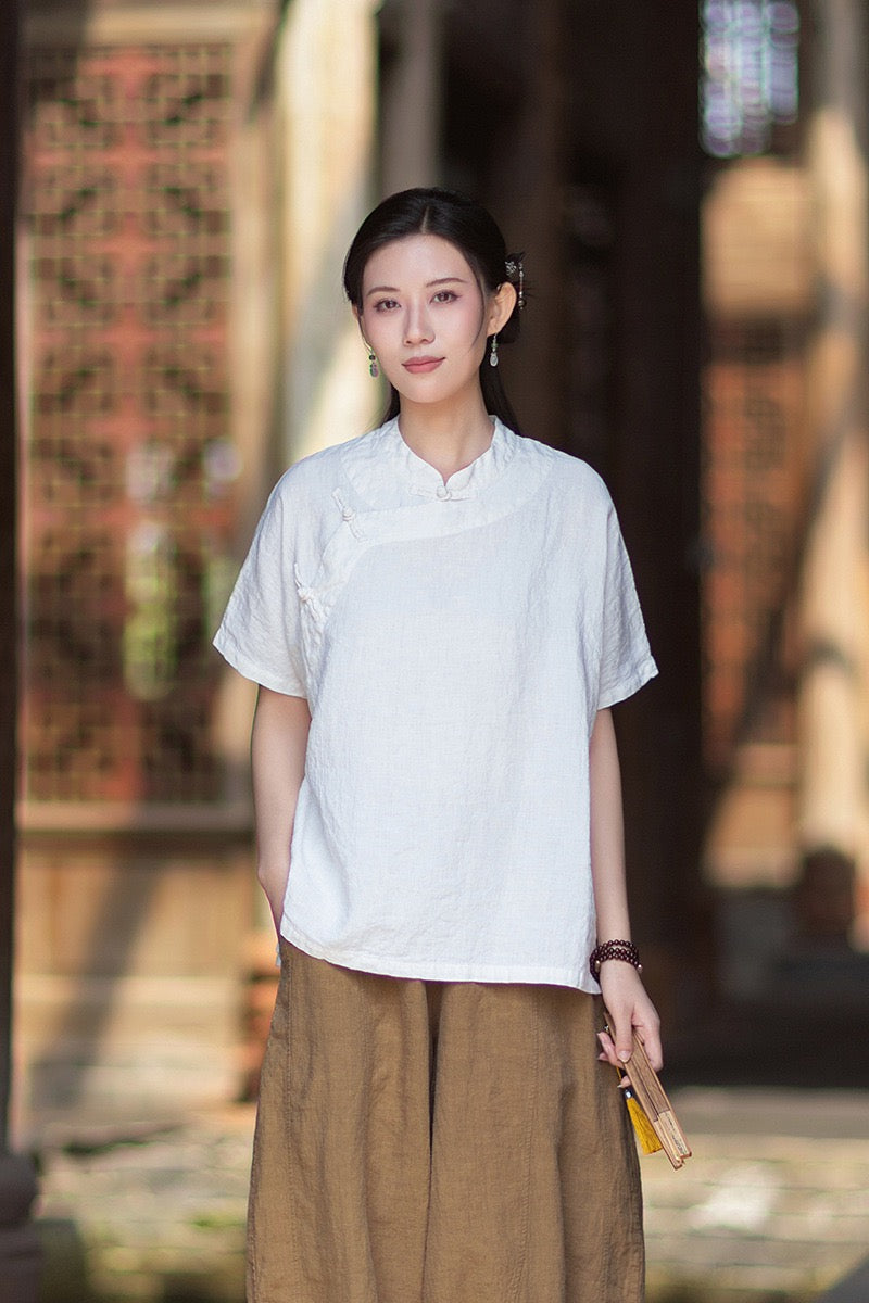 Tao One Tech™ • Zen Business Qigong Shirt • Short-Sleeves • Chinoiserie • Ramie Cotton