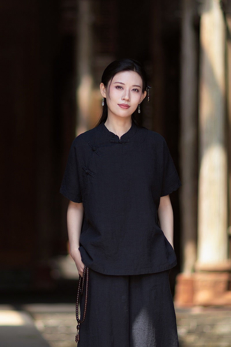 Tao One Tech™ • Zen Business Qigong Shirt • Short-Sleeves • Chinoiserie • Ramie Cotton